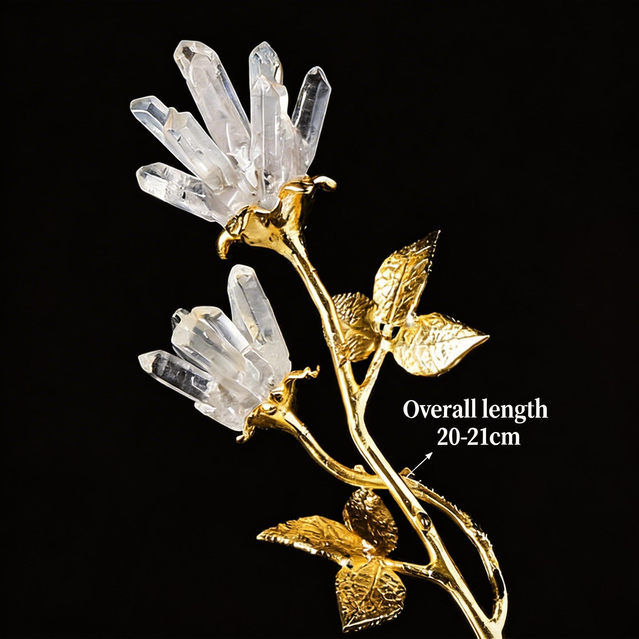 RYS Natural Clear Quartz Rose Crystal Flower | Raw Crystal Single Stem Flower Bouquet | Healing Crystal Gift for Home Decor