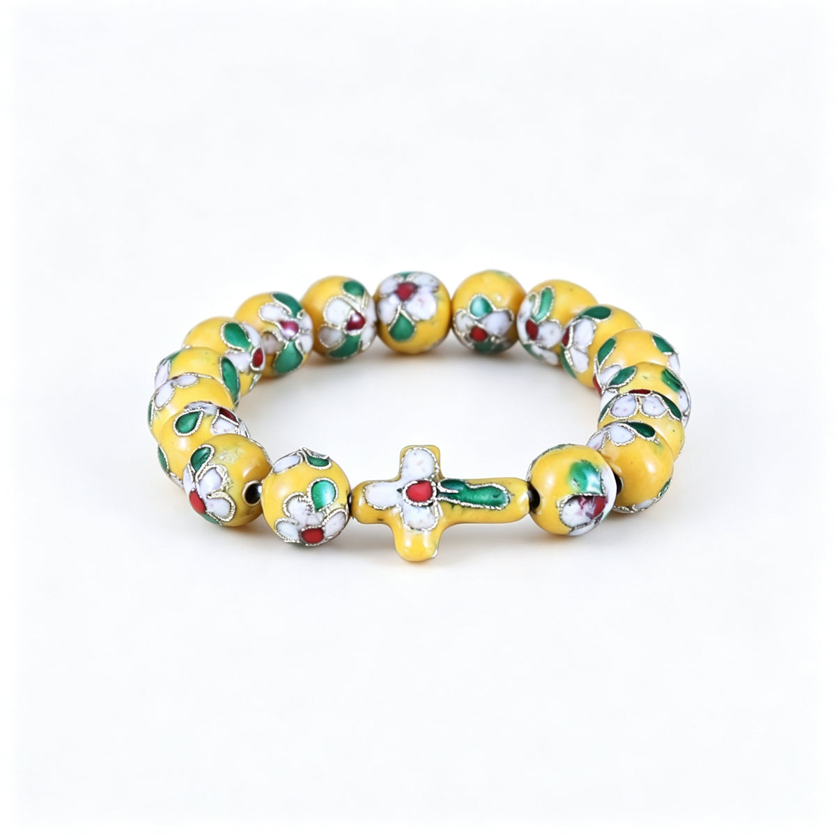 JCJ Handmade Cloisonne Enamel Cross Bracelet Filigree Beaded