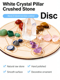 RYS Natural Clear Crystal Pillar Seven Star Array Ornament, Seven Color Gemstone Crushed Stone Wooden Disk Set