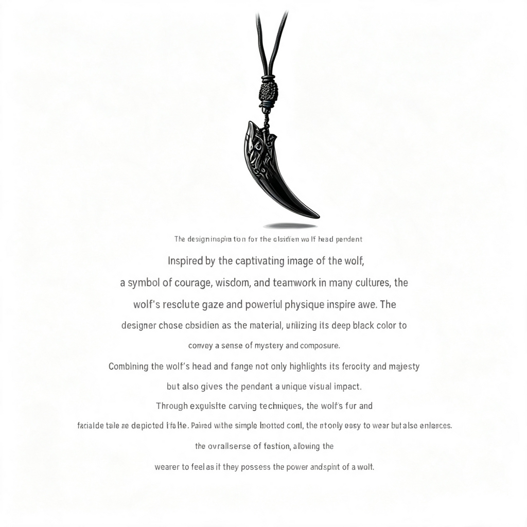 RYS Natural Obsidian Wolf Tooth Pendant Necklace for Men, Minimalist Daily Wear Jewelry Gift