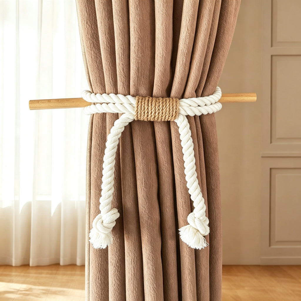 JXG Handwoven Cotton Curtain Tie Backs Boho Rope Tiebacks Set of 2