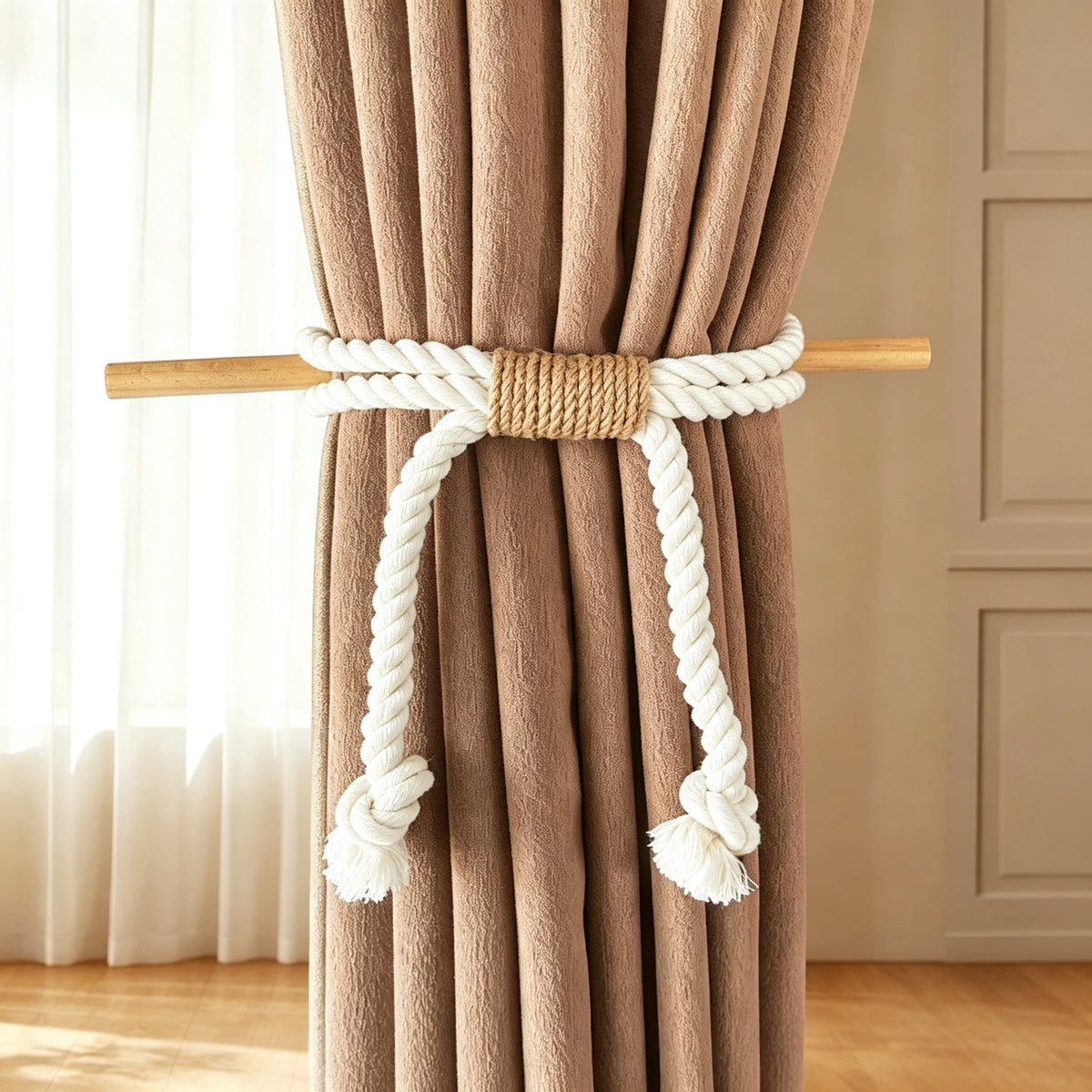 JXG Handwoven Cotton Curtain Tie Backs Boho Rope Tiebacks Set of 2