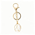 RYS Natural Rough Crystal Handmade Mesh Pouch Keychain Irregular Tumbled Stone Bag Charm