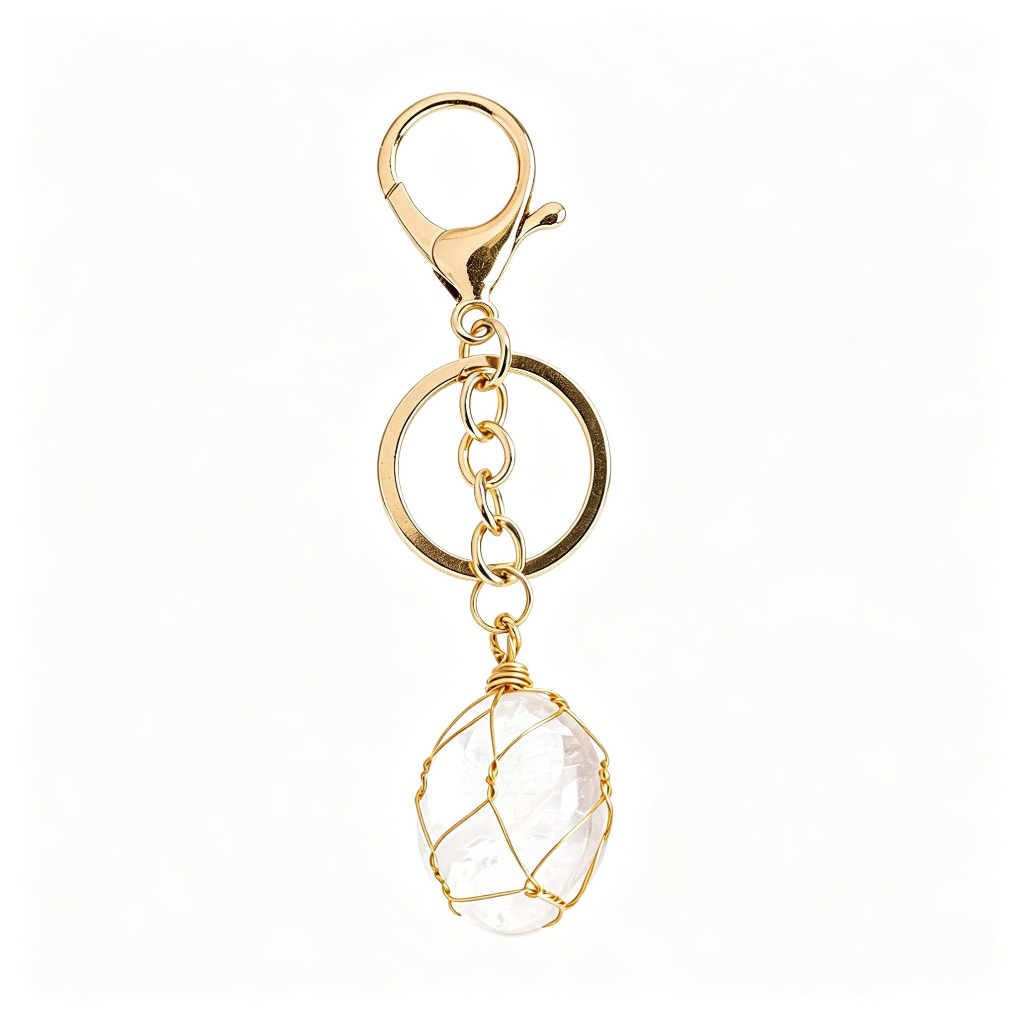RYS Natural Rough Crystal Handmade Mesh Pouch Keychain Irregular Tumbled Stone Bag Charm