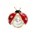 QZY Enamel Pearl Ladybug Brooch Magnetic Insect Lapel Pin Cute Animal Accessory