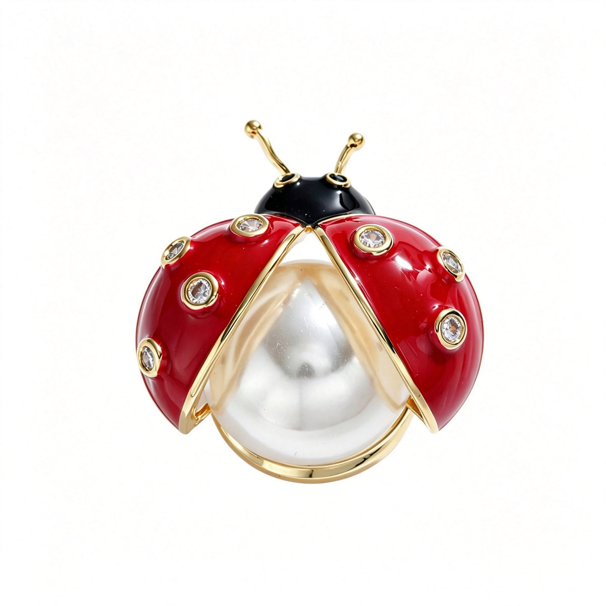 QZY Enamel Pearl Ladybug Brooch Magnetic Insect Lapel Pin Cute Animal Accessory