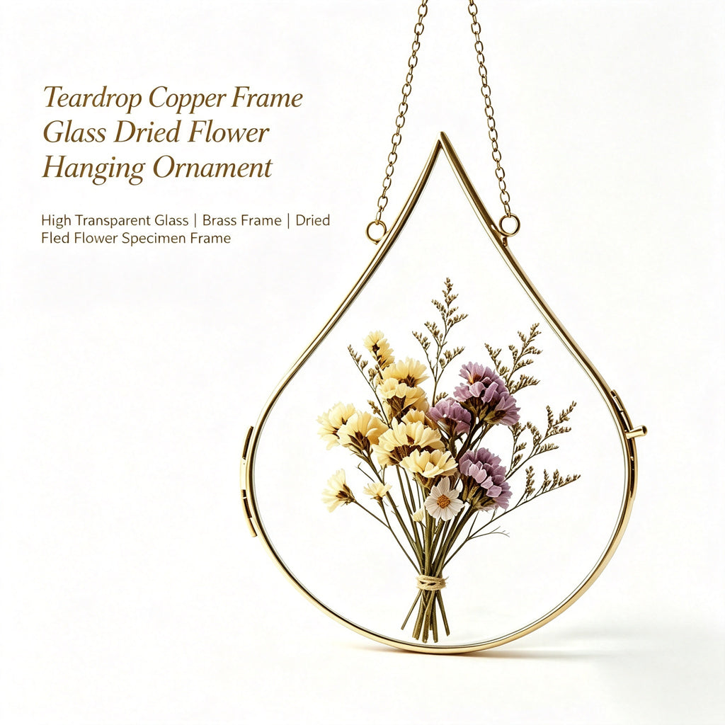 YAP Teardrop Copper Foil Glass Hanging Frame, Dried Flower Specimen Wall Ornament, Nordic Home Decor