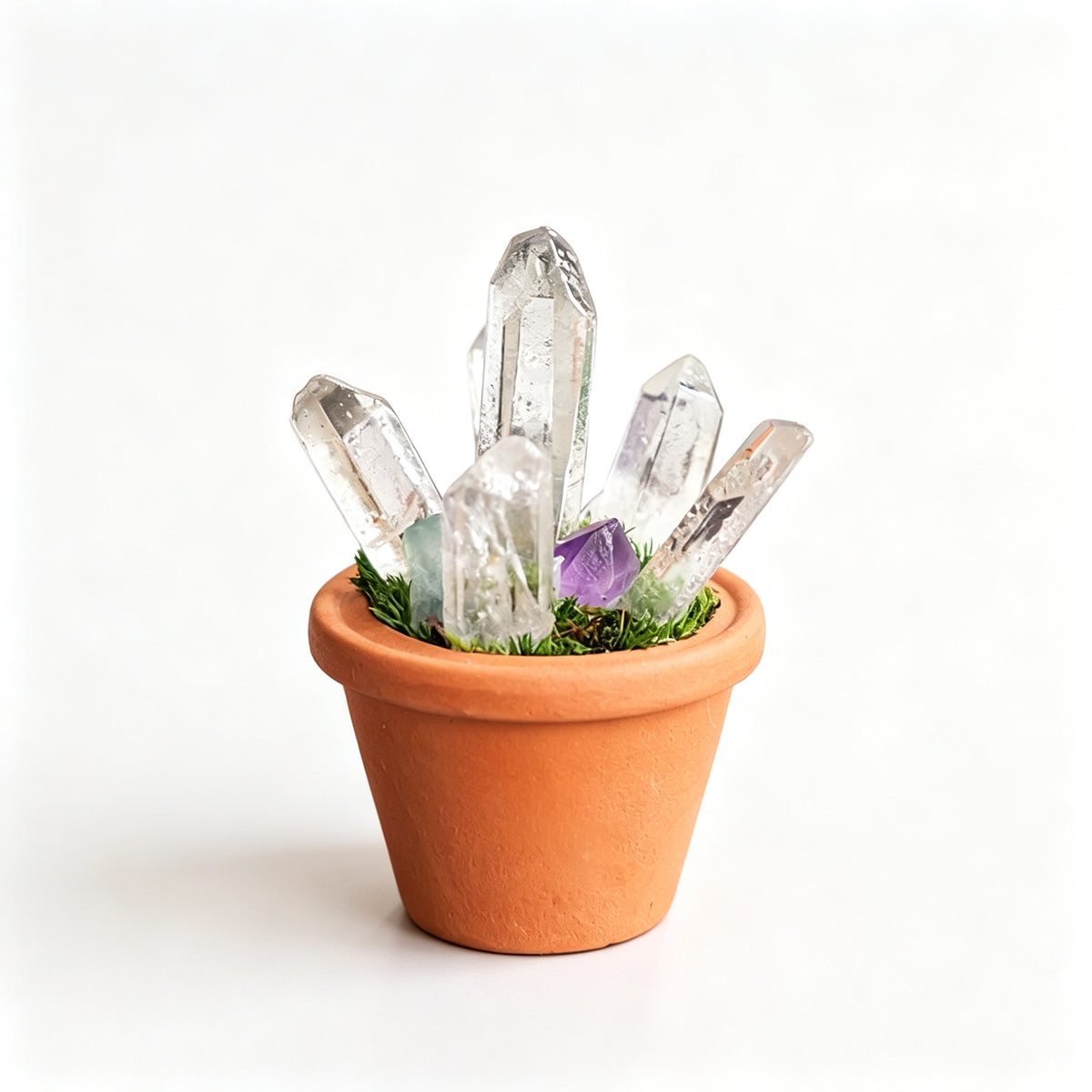 RYS Natural Crystal Raw Ore Ceramic Pot Bonsai, Gemstone DIY Potted Ornament, Home Desktop & Car Decor
