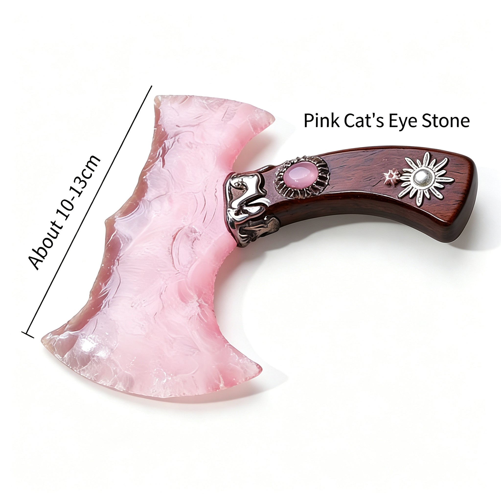 RYS Natural Obsidian & Gemstone Crystal Axe, Hand Carved Stone Blade with Wooden Handle, Spiritual Decorative Tool