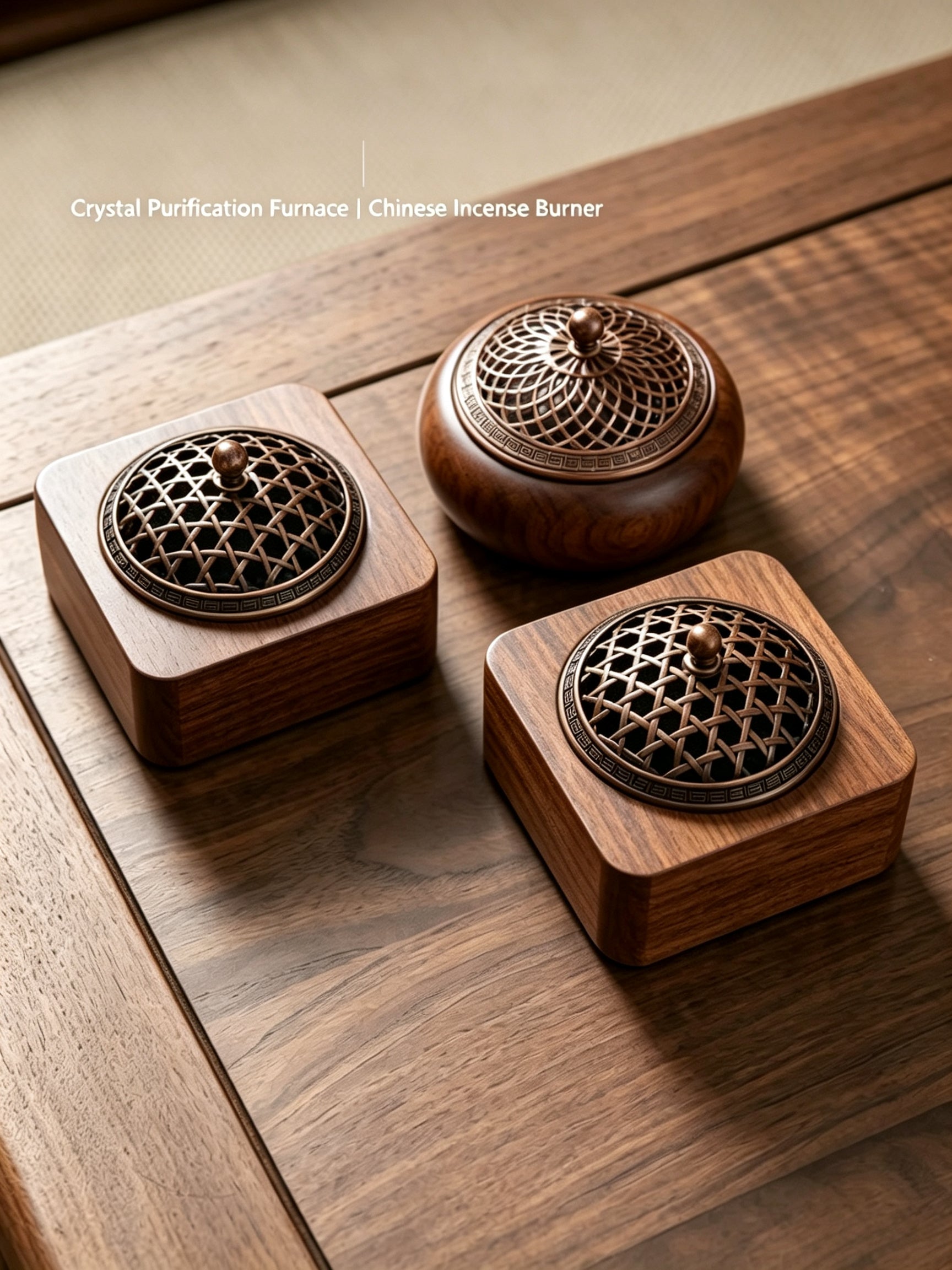 RYS Premium South American Walnut Incense Burner - Square Zen Censer for Crystal Cleansing & Home Aromatherapy