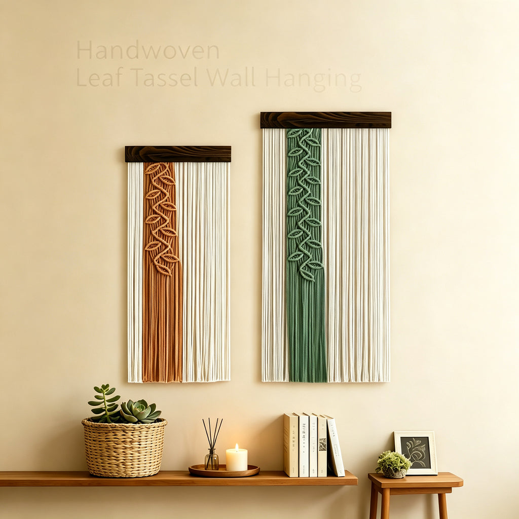 JXG Custom Handwoven Leaf Tassel Wall Hanging Cotton Wooden Board Boho Macrame Wall Decor for Home Decoration