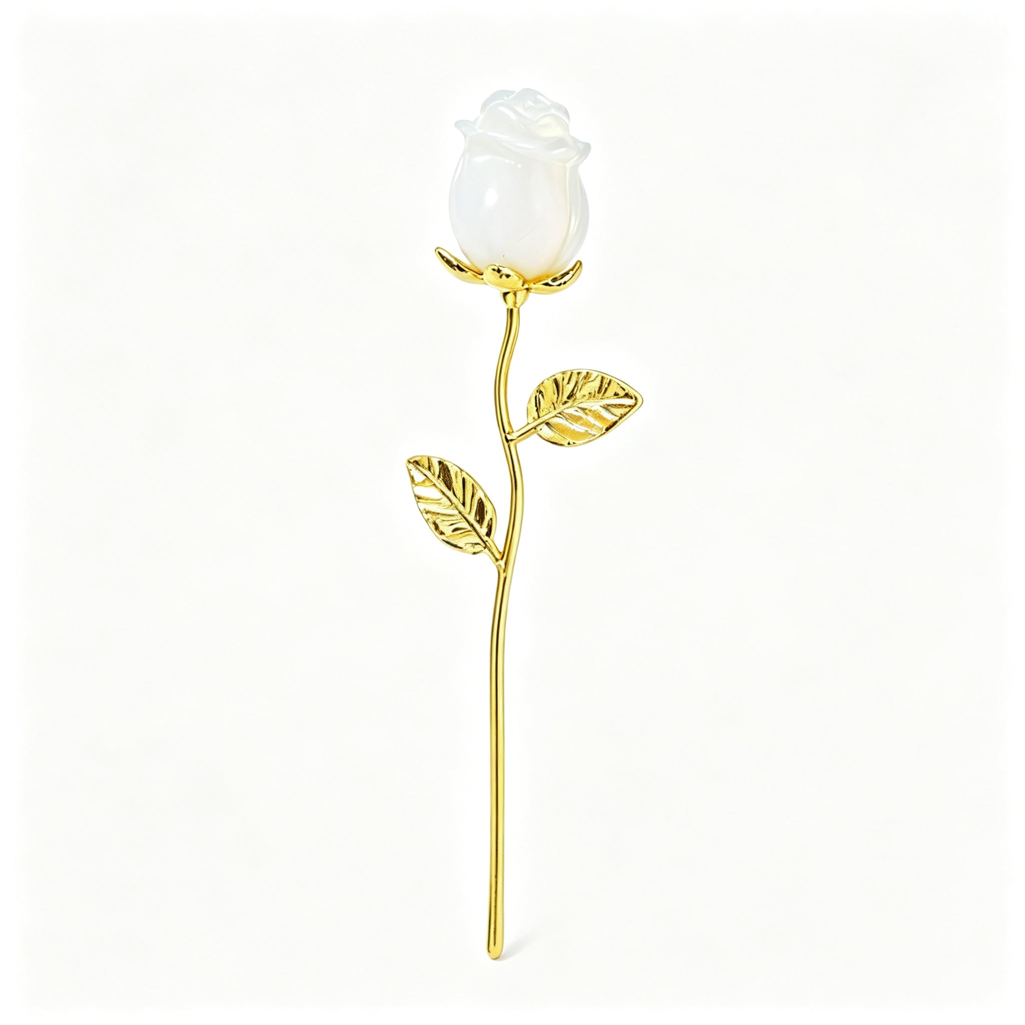RYS Natural Crystal Rose Flower Figurine | Hand-Carved Gemstone Rose with Gold/Silver Metal Stem - Valentine's & Wedding Favor Gift