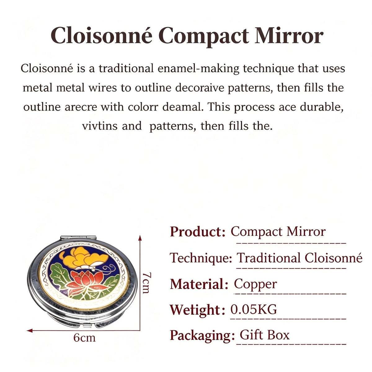 JCJ Vintage Beijing Cloisonne Compact Mirror, Antique Export‑Stock Enamel Collectible Makeup Mirror, Cultural Art Gift