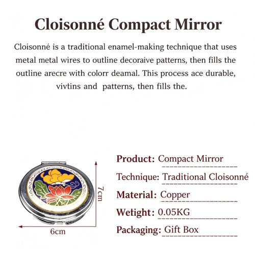 JCJ Vintage Beijing Cloisonne Compact Mirror, Antique Export‑Stock Enamel Collectible Makeup Mirror, Cultural Art Gift