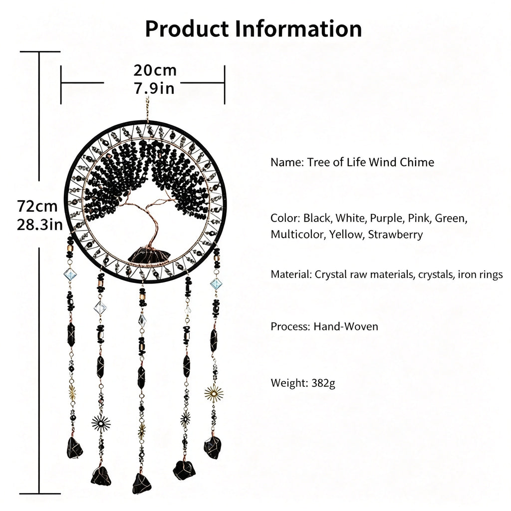 MGY Tree of Life Dreamcatcher Wind Chime, Natural Crystal Stone Boho Wall Hanging Decor