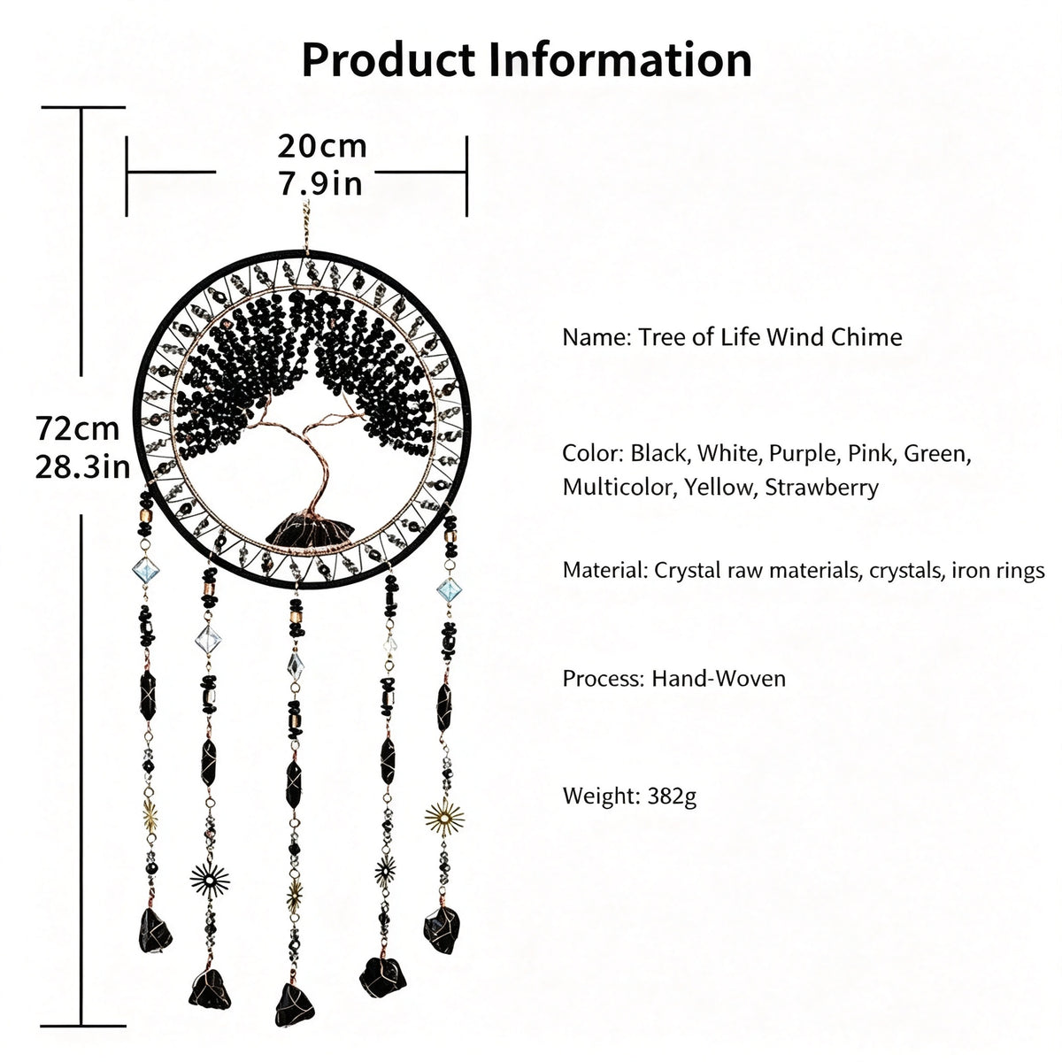 MGY Tree of Life Dreamcatcher Wind Chime, Natural Crystal Stone Boho Wall Hanging Decor