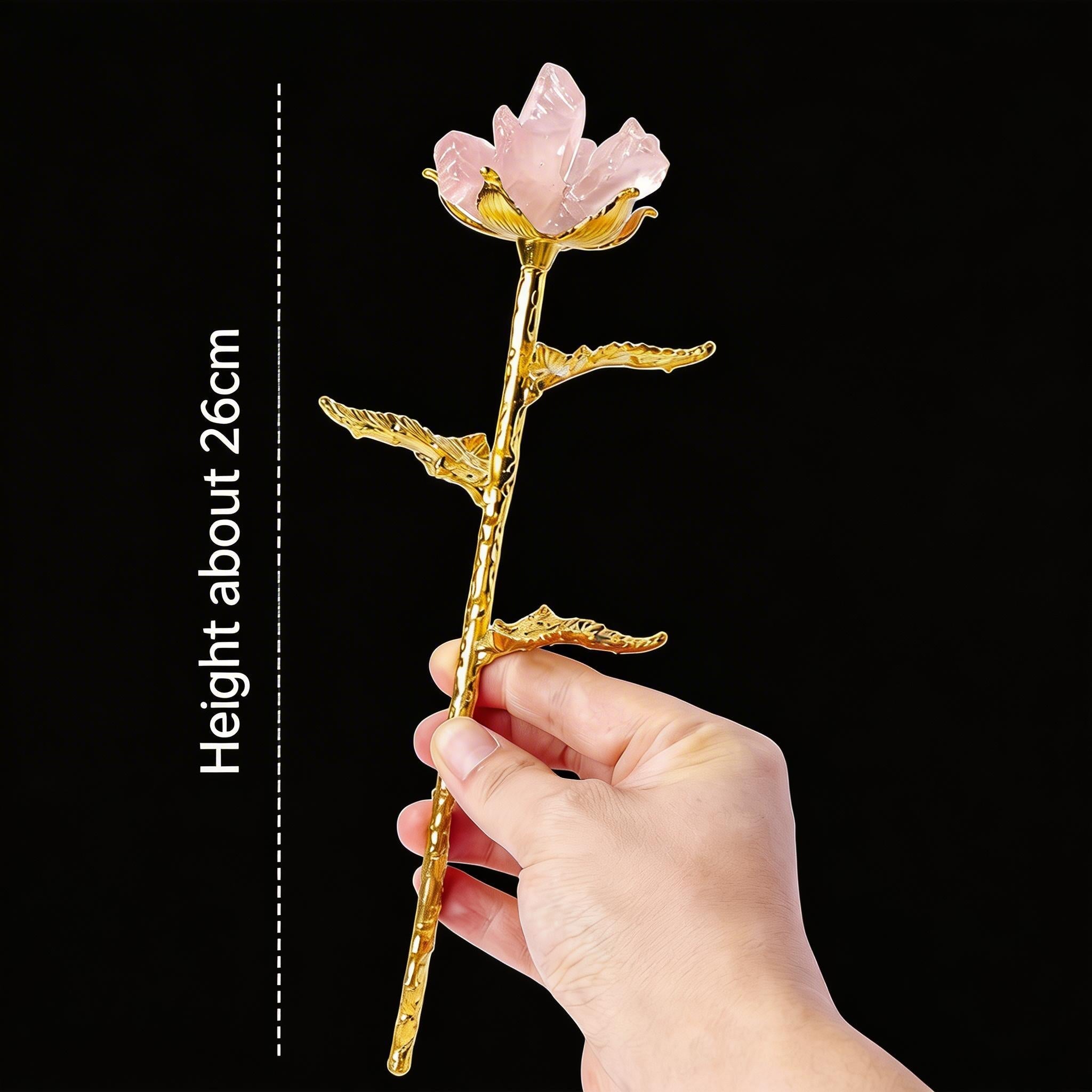 RYS Natural Clear Quartz Rose Crystal Flower | Raw Crystal Single Stem Flower Bouquet | Healing Crystal Gift for Home Decor
