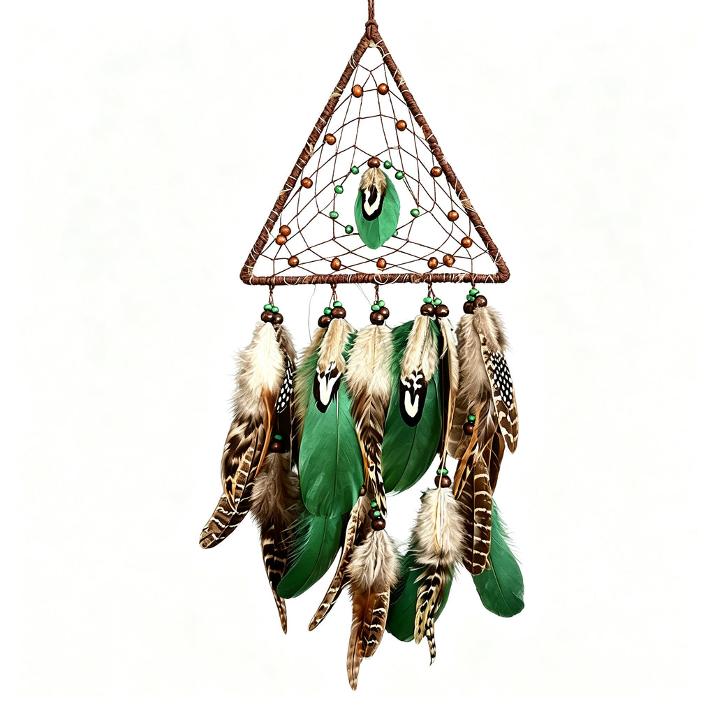 MGY Hand‑Woven Triangle Dreamcatcher Wall Hanging Bohemian Feather Home Decor Ornament
