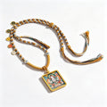 RYS Hand-Painted Thangka Buddha Pendant Necklace | 18K Gold Plated Alloy | Tibetan Patron Saint Amulet for Zodiac Signs | Spiritual Protection Jewelry