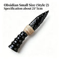RYS Natural Obsidian Crystal Arrowhead, Hand Knapped Stone Tip with Wooden/Alloy Handle, Decorative & Ritual Use