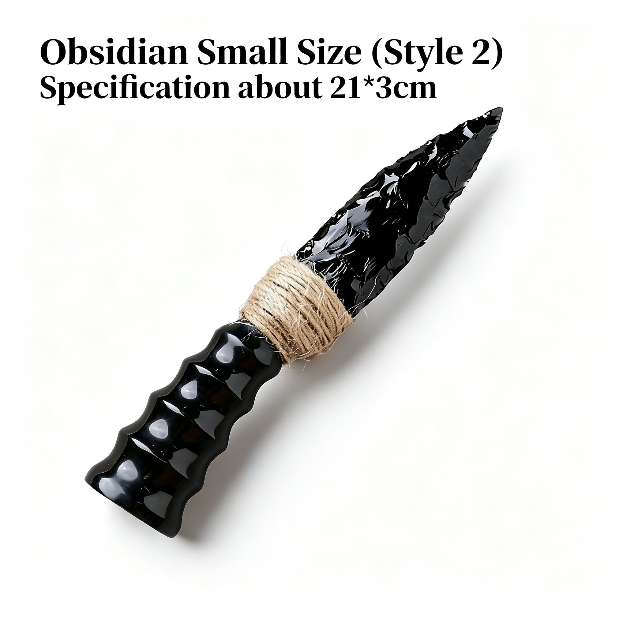 RYS Natural Obsidian Crystal Arrowhead, Hand Knapped Stone Tip with Wooden/Alloy Handle, Decorative & Ritual Use