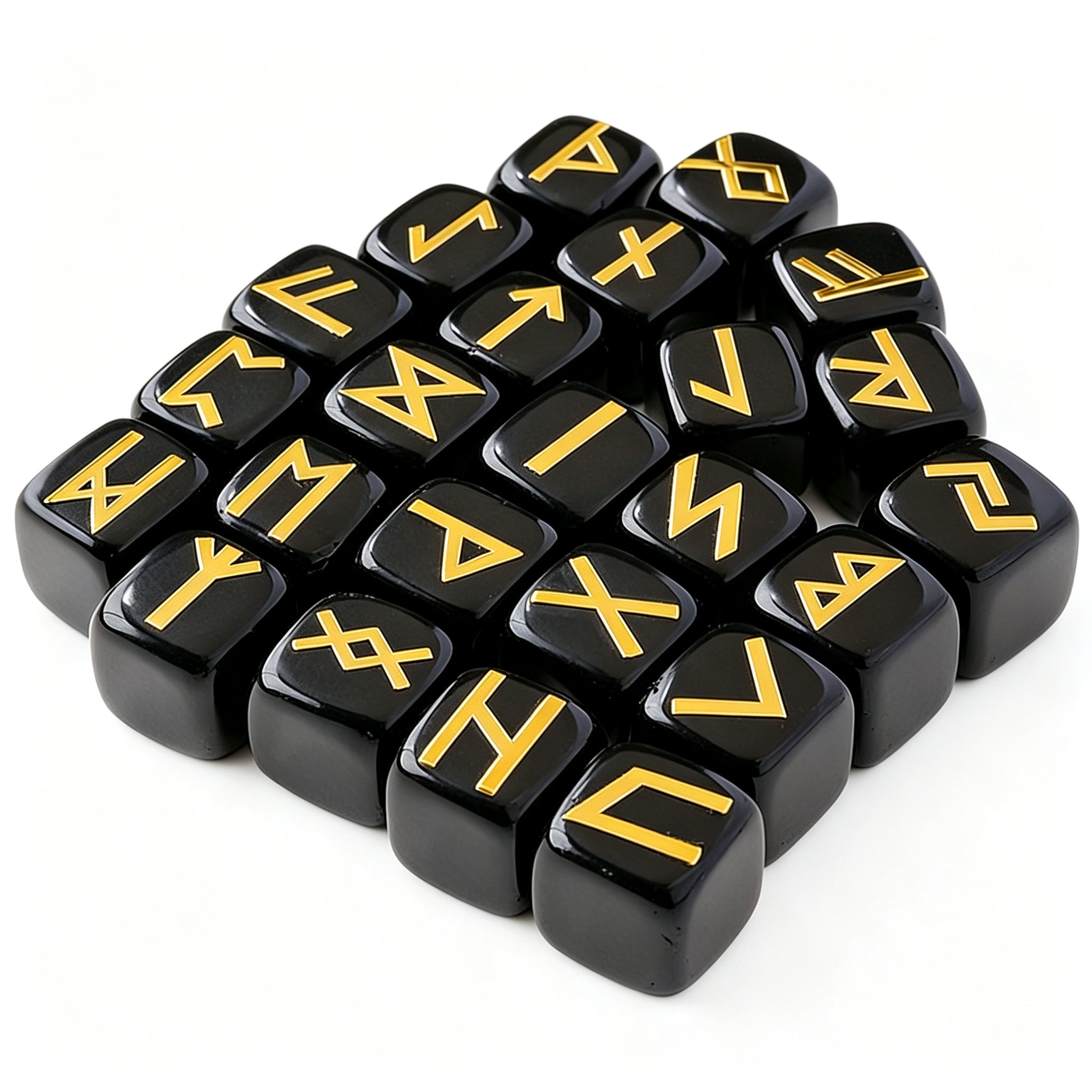 RYS 25pcs Crystal Rune Stones Set, Obsidian Divination Kit with Gift Box (24 Runes + 1 Blank Stone)
