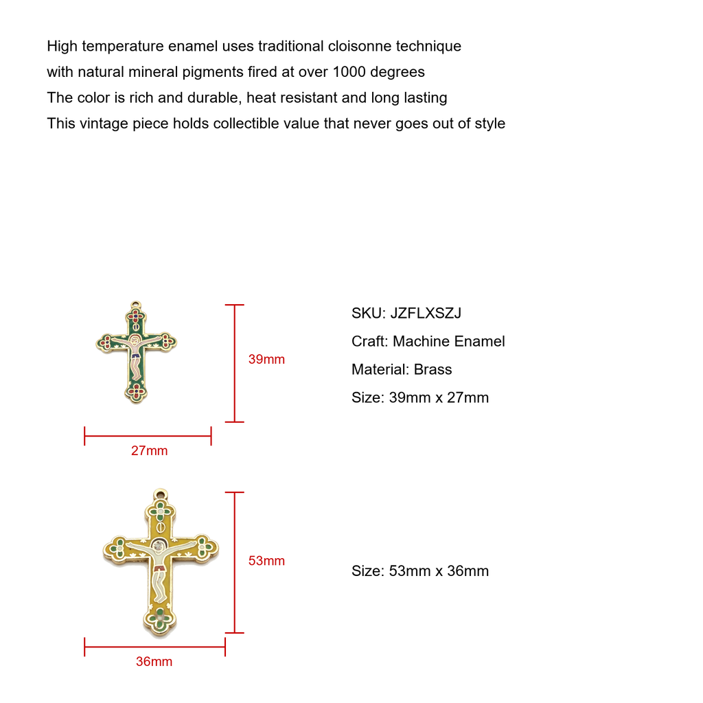 JCJ Vintage Cloisonne Cross Pendant Enamel Charms DIY Jewelry Making