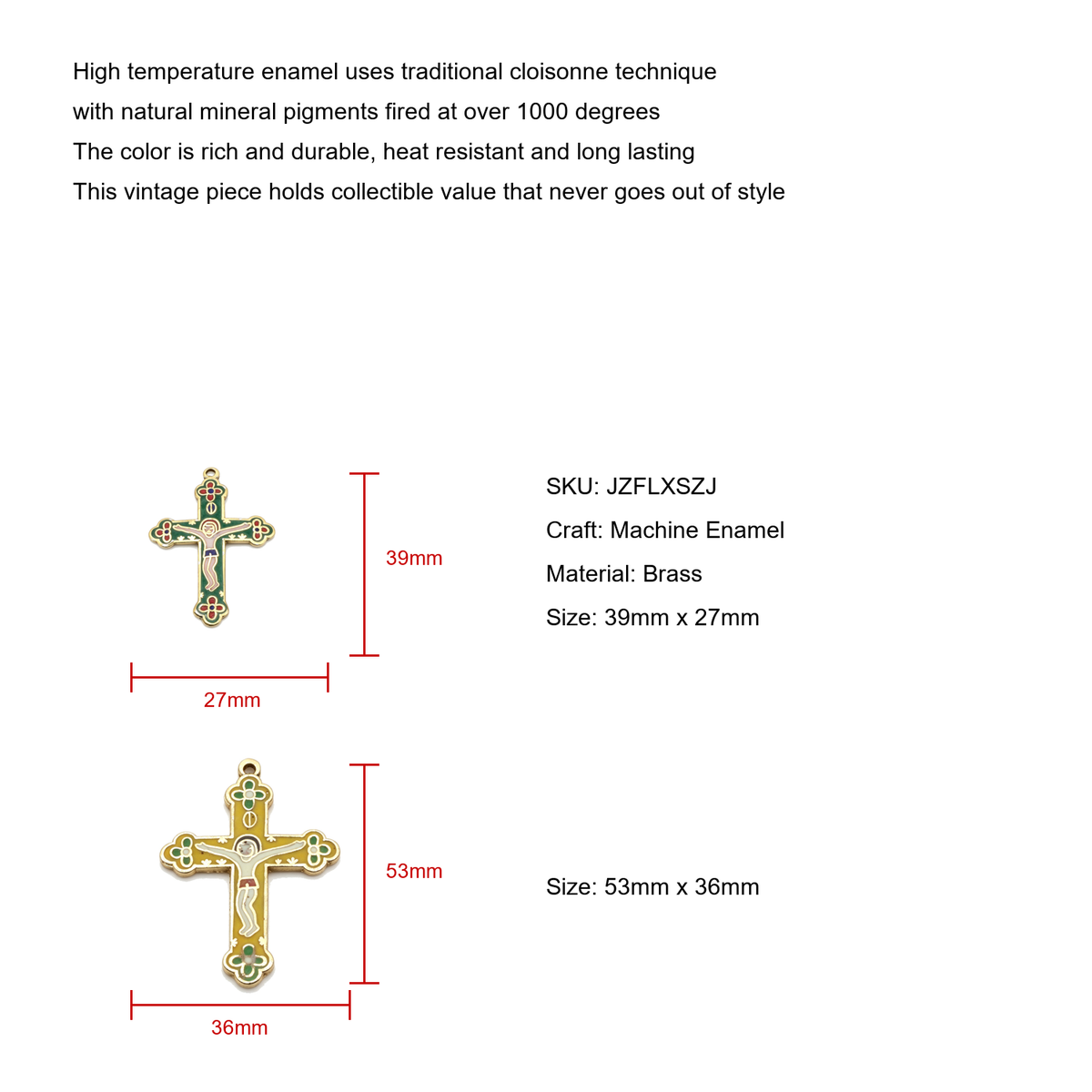 JCJ Vintage Cloisonne Cross Pendant Enamel Charms DIY Jewelry Making