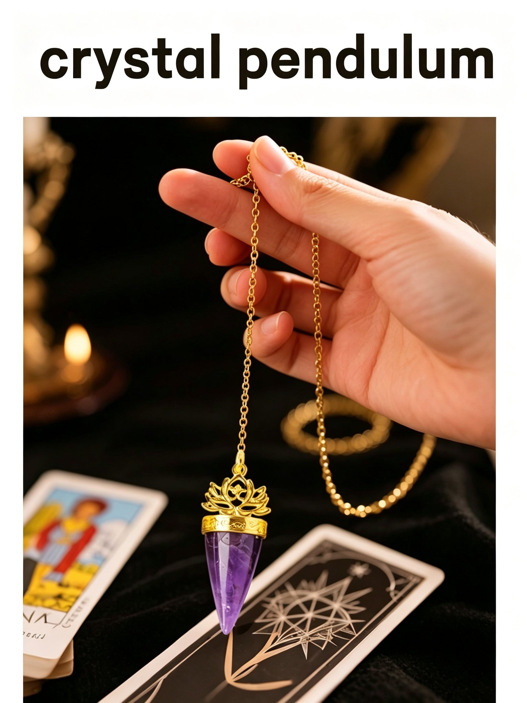 RYS Natural Crystal Golden Cone Pendulum Pendant with Chain