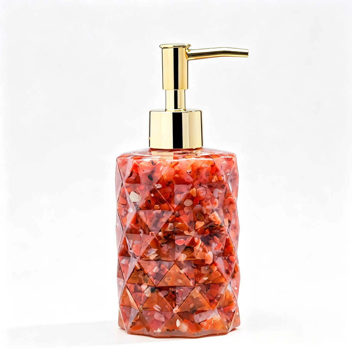RYS Natural Crystal Chips Resin Soap Dispenser, Press‑Type Refillable Lotion Bottle for Bathroom Vanity Decor