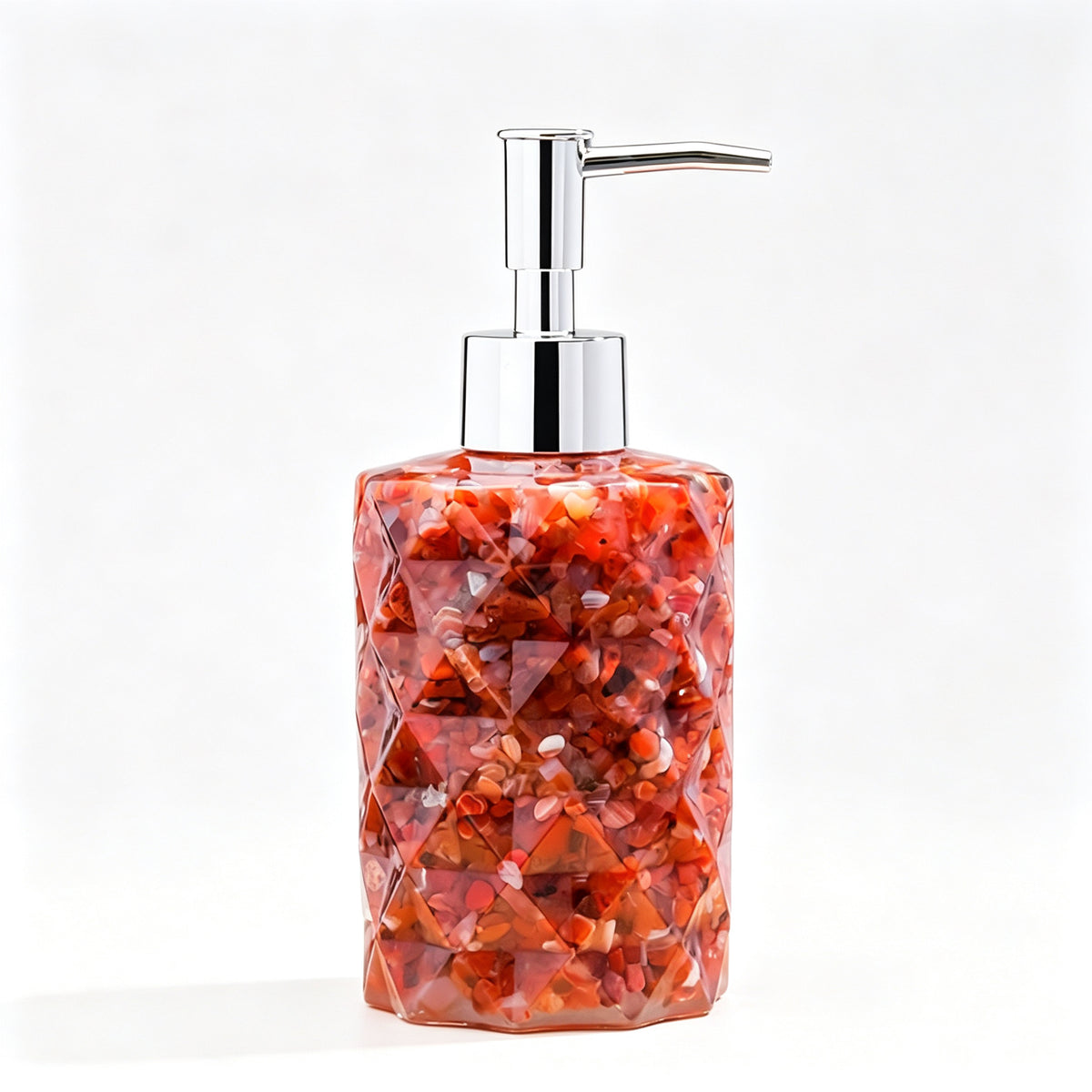 RYS Natural Crystal Chips Resin Soap Dispenser, Press‑Type Refillable Lotion Bottle for Bathroom Vanity Decor
