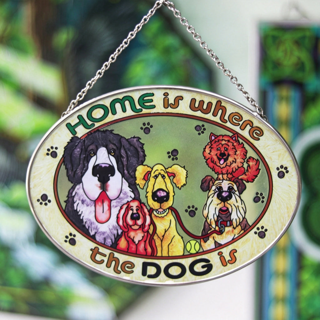 YAP Dog Theme Stained Glass Suncatcher Hanging Ornament, Home Wall Decor Gift For Dog Lovers