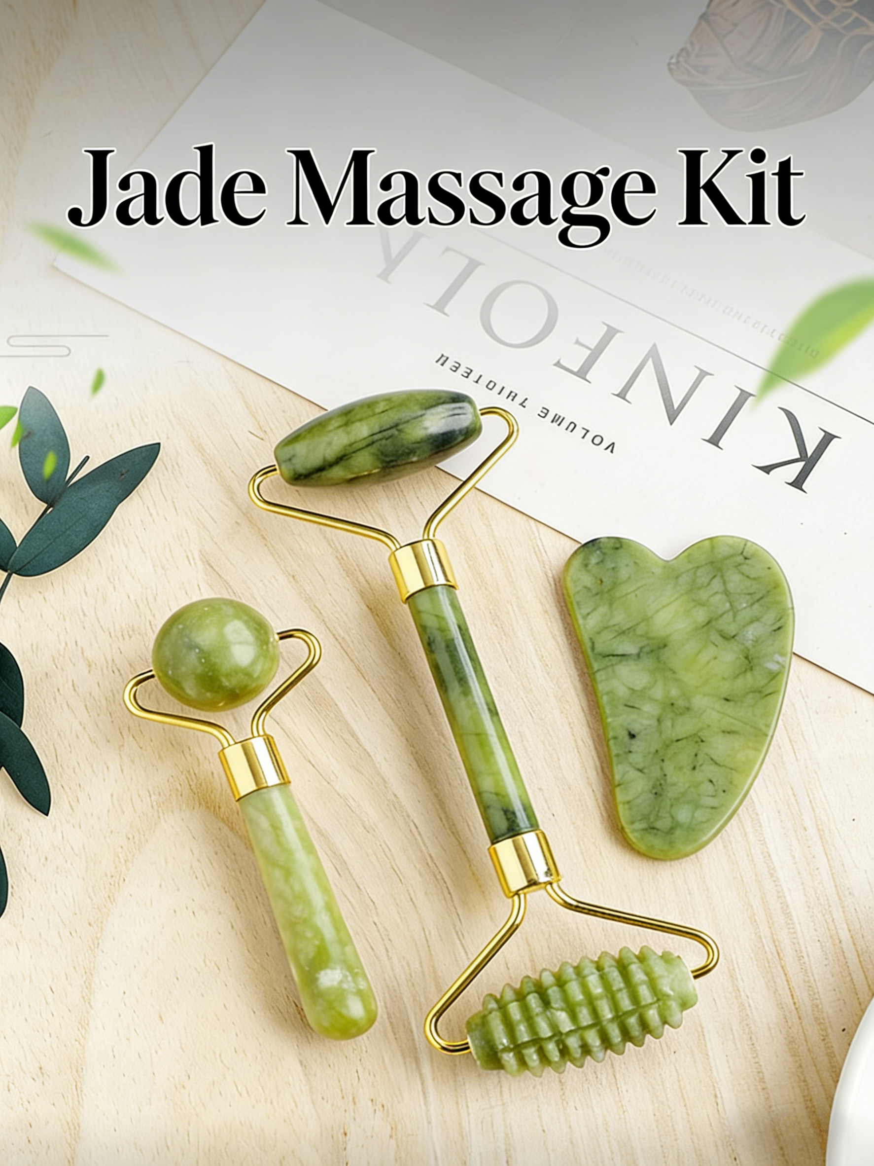 RYS Natural Xiuyan Jade Roller Massage Set, Facial & Eye Jade Massage Roller & Gua Sha Board Gift Box