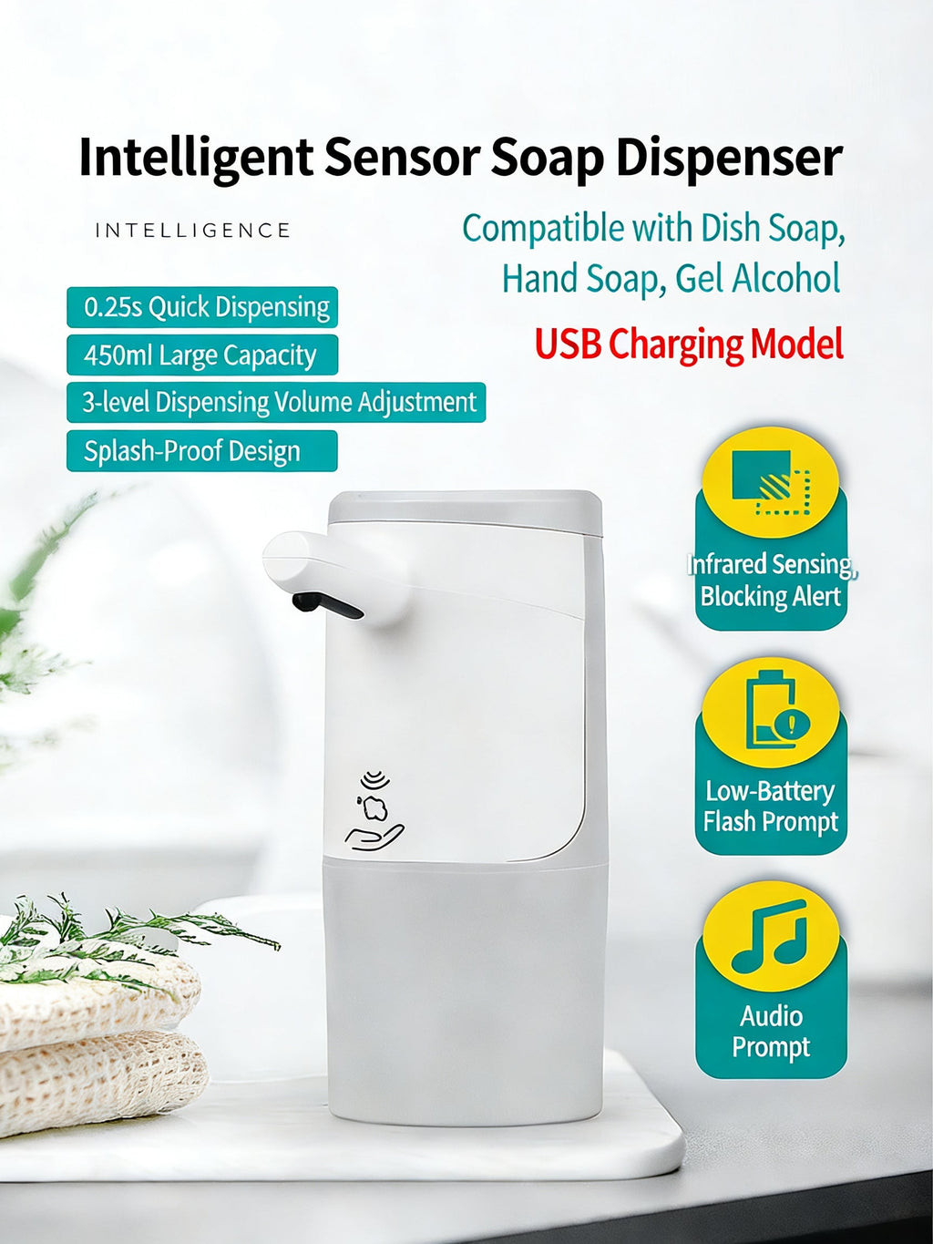 EST Automatic Touchless Soap Dispenser - Foam & Gel Sensor for Bathroom & Kitchen