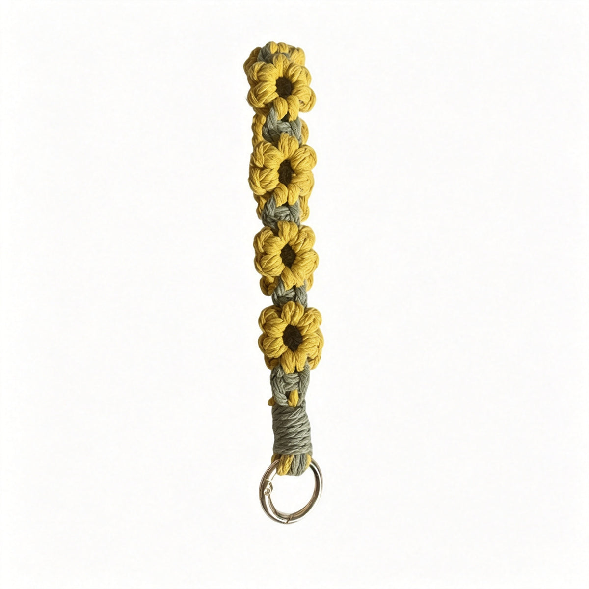 JXG Handwoven Daisy Macrame Keychain Wristlet Boho Cotton Flower Key Ring Bag Charm