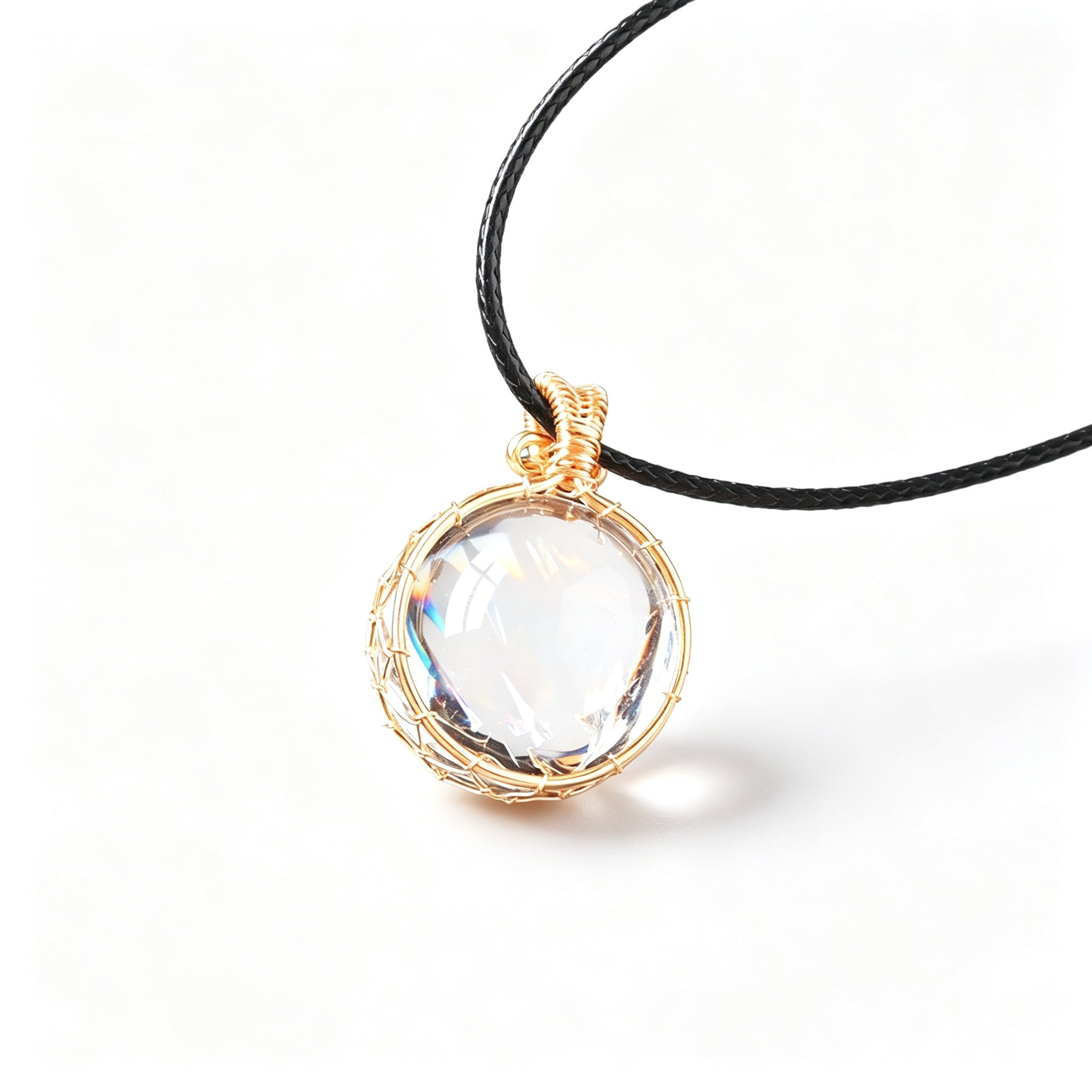 RYS Natural Azeztulite Rainbow Crystal Ball Pendant Necklace with Leather Cord