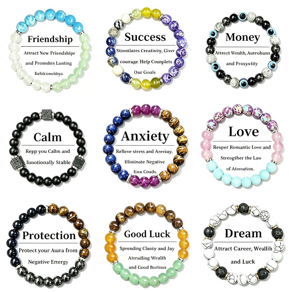 XDU Handmade 8‑mm Artificial Crystal Beaded Bracelet Unisex Bohemian Stackable Decorative Wrist Jewelry