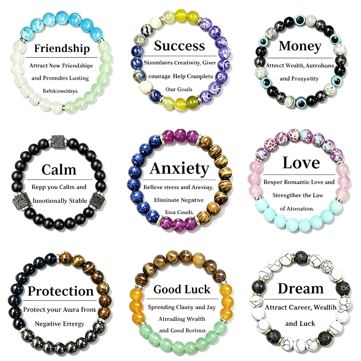 XDU Handmade 8‑mm Artificial Crystal Beaded Bracelet Unisex Bohemian Stackable Decorative Wrist Jewelry