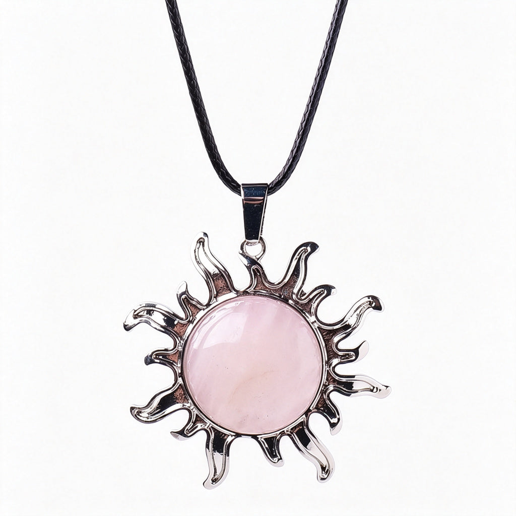RYS Natural Gemstone Sun Pendant Vintage Alloy Charm for Necklace Jewelry Making