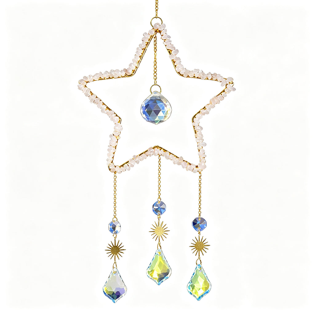 RYS Natural Crystal Chips Star Sun Catcher Hanging Ornament