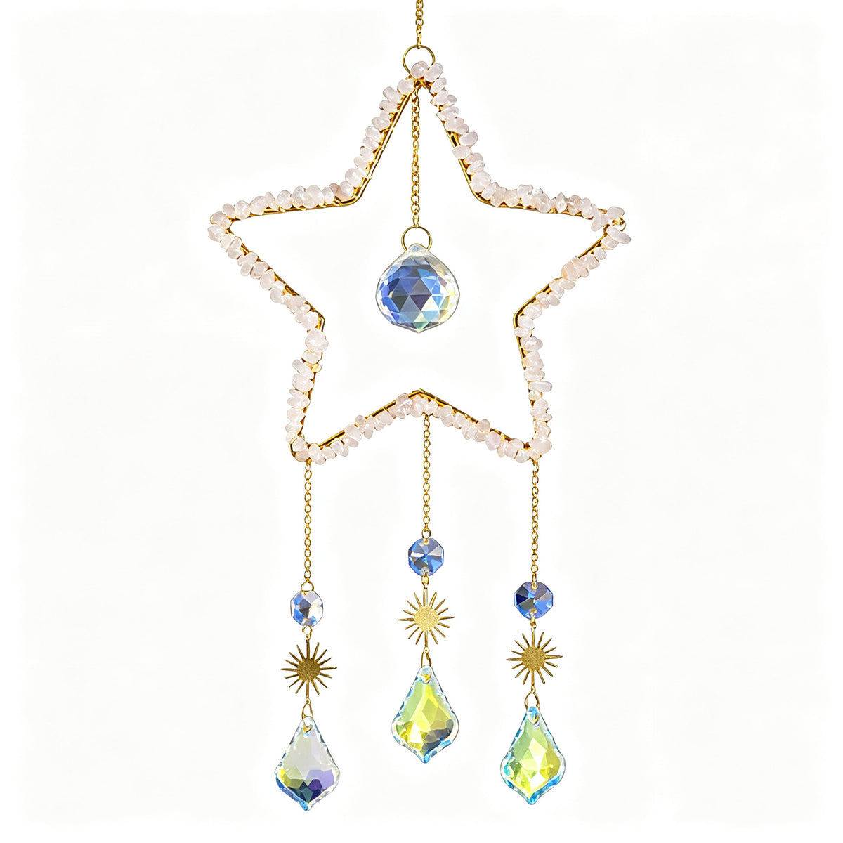 RYS Natural Crystal Chips Star Sun Catcher Hanging Ornament