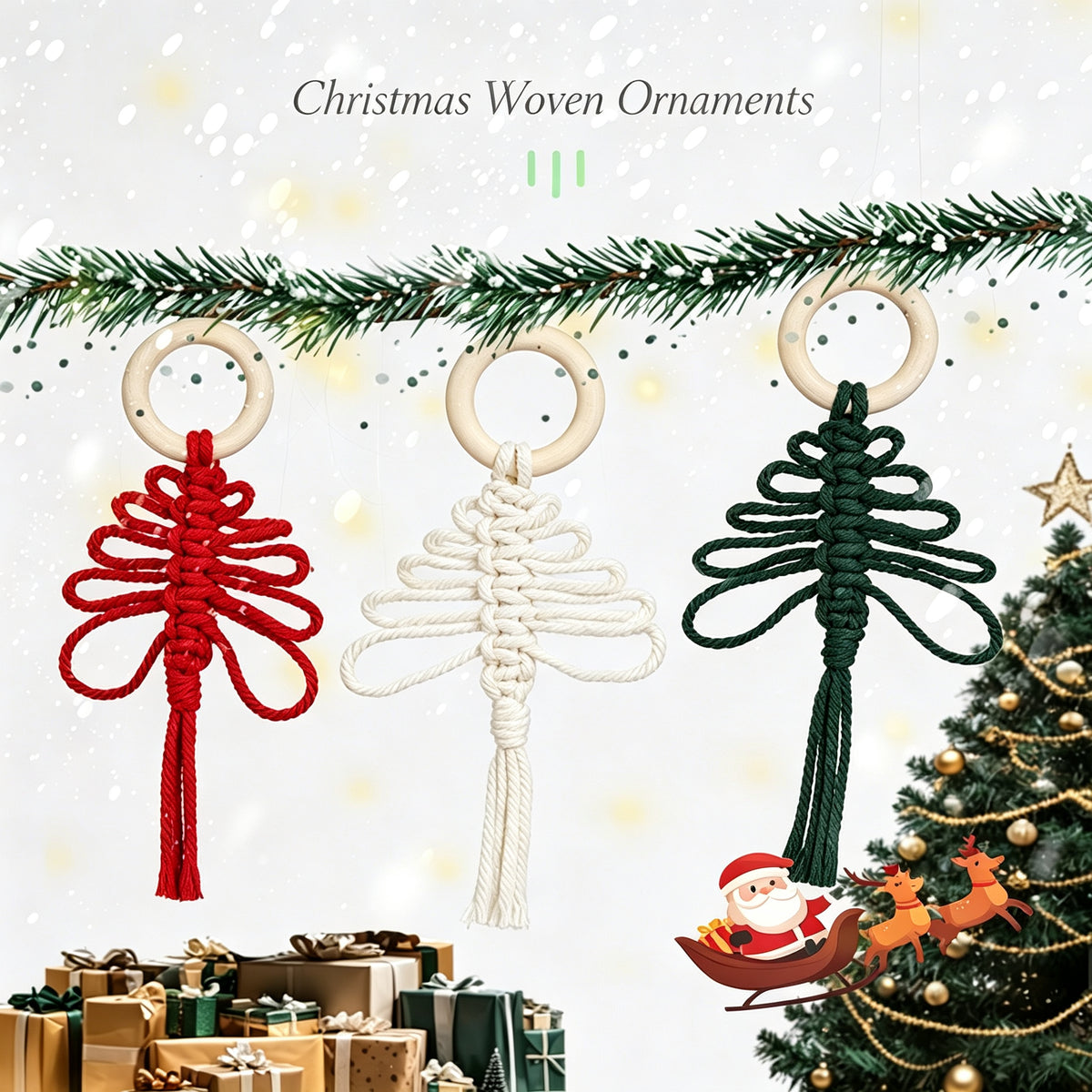 JSE Handwoven Christmas Tree Charm Keychain Boho Holiday Bag Pendant