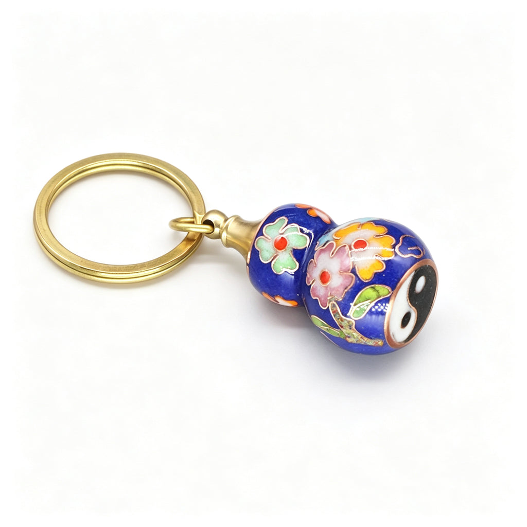 JCJ Vintage Cloisonne Enamel Gourd Keychain Handmade Chinese Bagua Charm