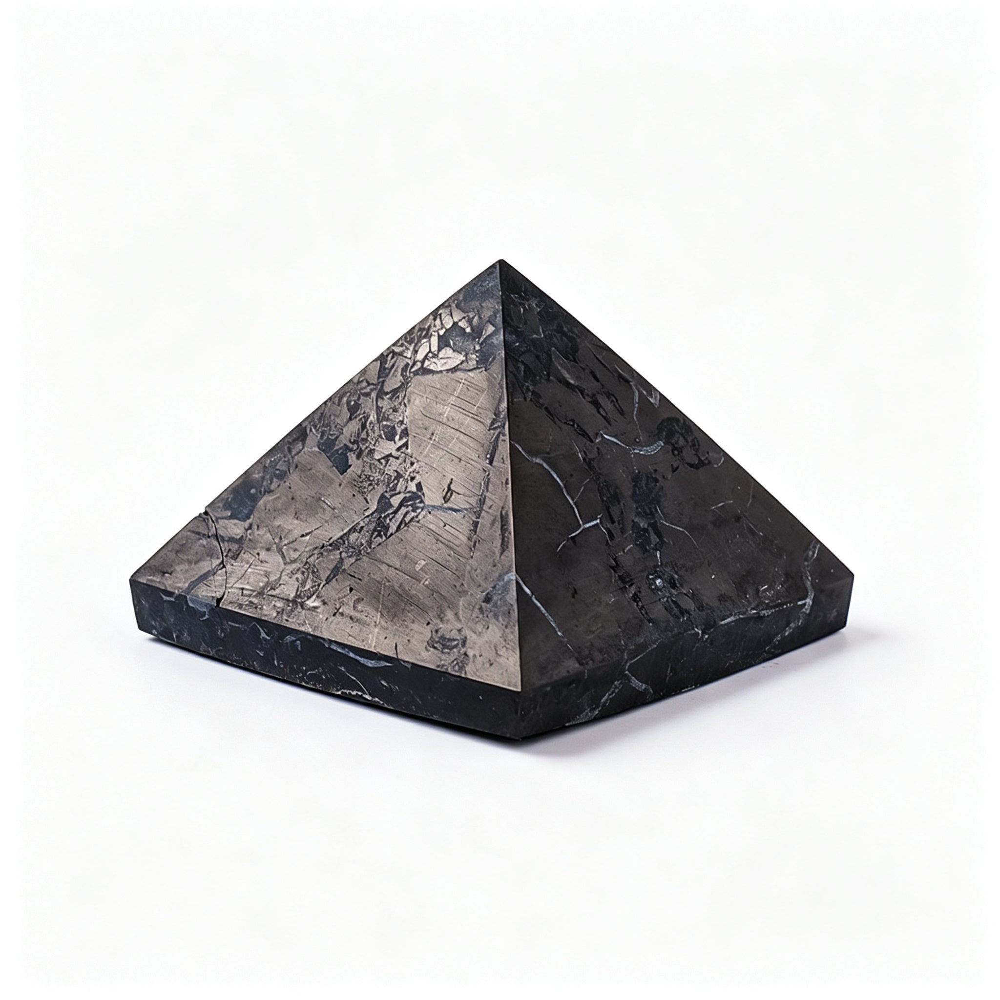 RYS Natural Russian Shungite Pyramid Ornament | Polished Raw Stone Crystal Decor (3/4/5cm)