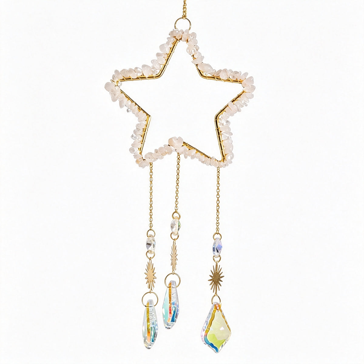 RYS Natural Crystal Chips Star Sun Catcher Hanging Ornament