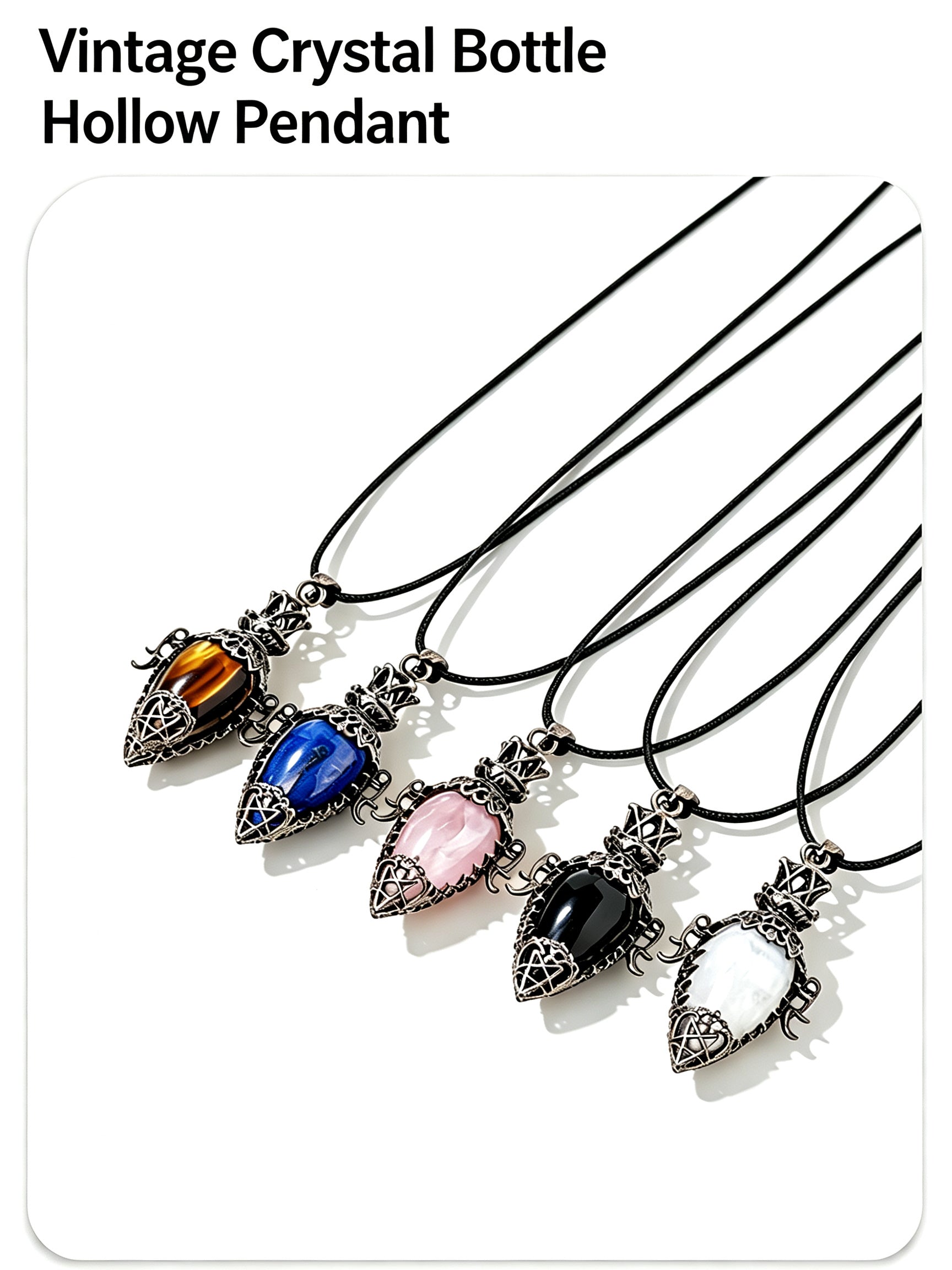 RYS Vintage Bronze Hollow Crystal Bottle Pendant Necklace | Natural Gemstone Drop Pendulum Necklace, 6×3CM Raw Crystal Amulet for Gift