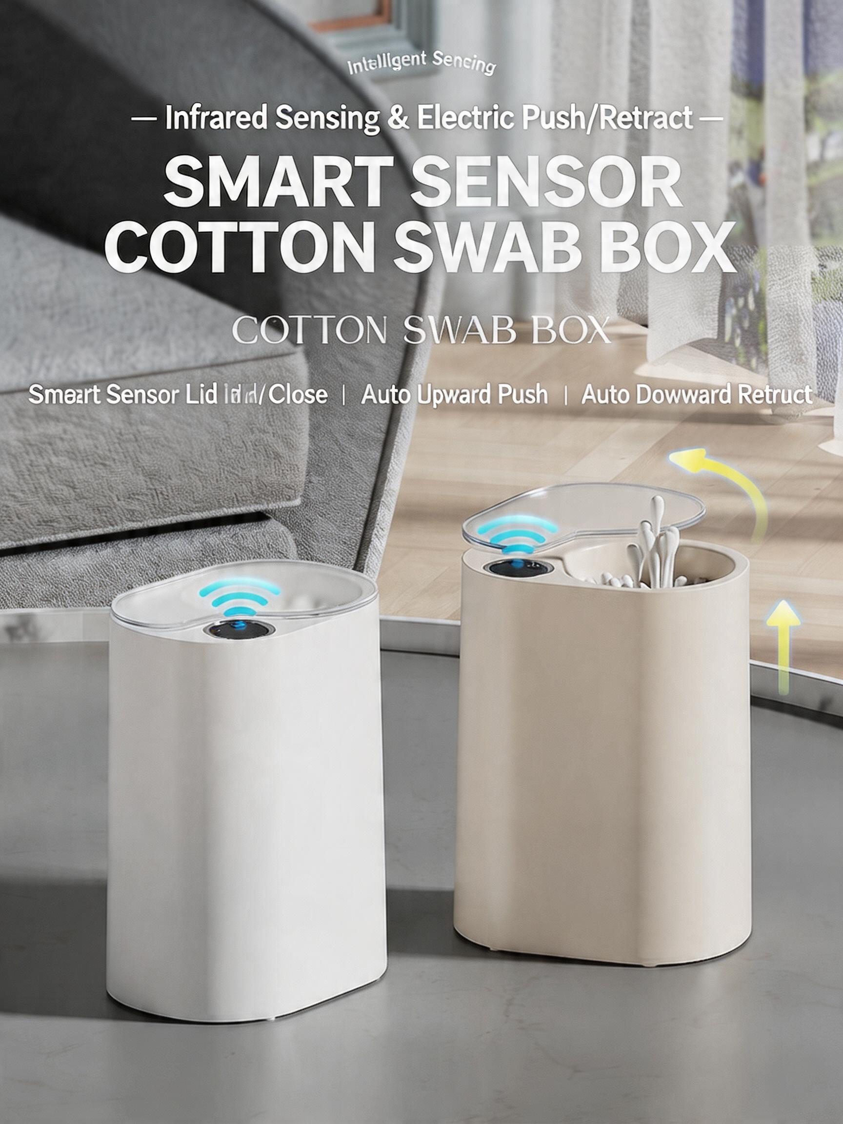 EST Automatic Sensor Cotton Swab Dispenser, Rechargeable/Battery Operated Electric Cotton Bud Storage Box for Bathroom & Home