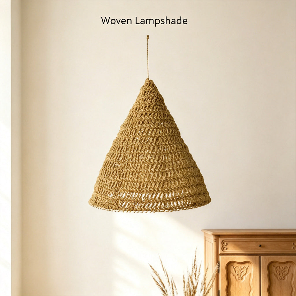 JXG Hand Woven Linen Style Pendant Lampshade Boho Handmade Ceiling Lamp Shade for Home Cafe Decor