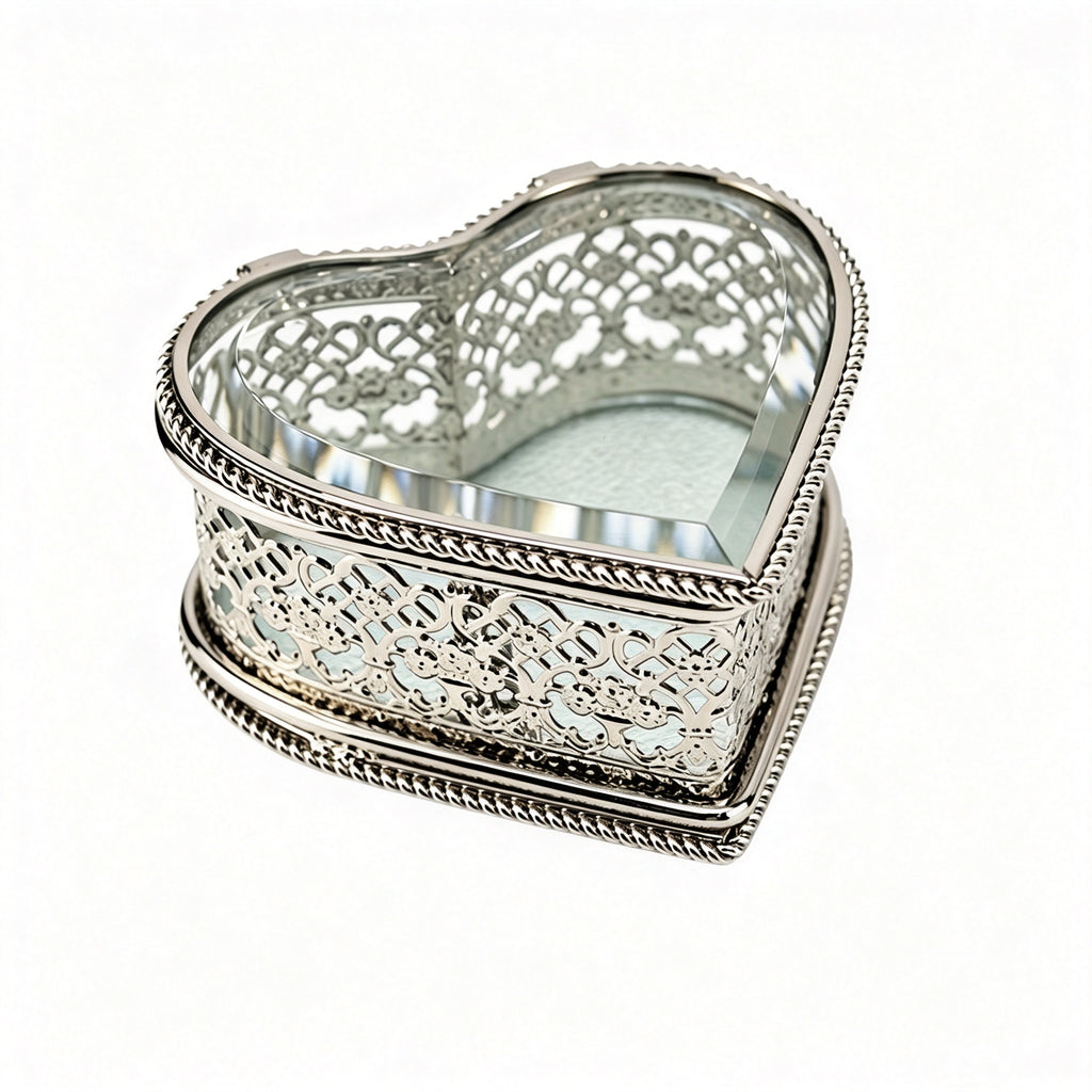YAP Heart‑Shaped Glass Metal Jewelry Box Ring Earring Storage Decor Gift Box
