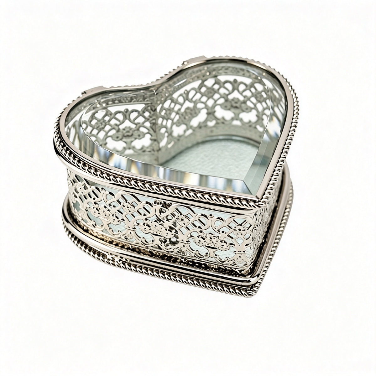 YAP Heart‑Shaped Glass Metal Jewelry Box Ring Earring Storage Decor Gift Box